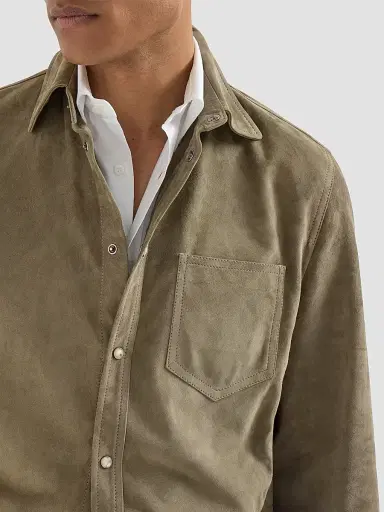 Brunello Cucinelli Men's Suede Overshirt | Thumbnail 4 Brunello Cucinelli Men's Suede Overshirt | Thumbnail 4