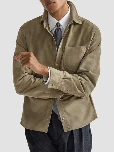 Brunello Cucinelli Men's Suede Overshirt | Thumbnail 5 Brunello Cucinelli Men's Suede Overshirt | Thumbnail 5