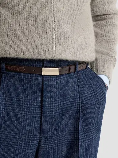 Brunello Cucinelli Men's Textured Calfskin Belt with Box-Frame Buckle | Thumbnail 3 Brunello Cucinelli Men's Textured Calfskin Belt with Box-Frame Buckle | Thumbnail 3