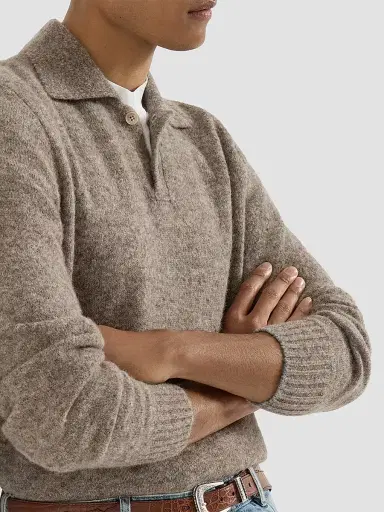 Brunello Cucinelli Men's Alpaca, Cashmere and Wool Knit Polo Shirt - Medium Grey - Size 40 | Thumbnail 4