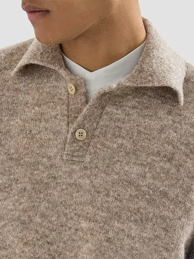 Brunello Cucinelli Men's Alpaca, Cashmere and Wool Knit Polo Shirt - Medium Grey - Size 40 | Thumbnail 5