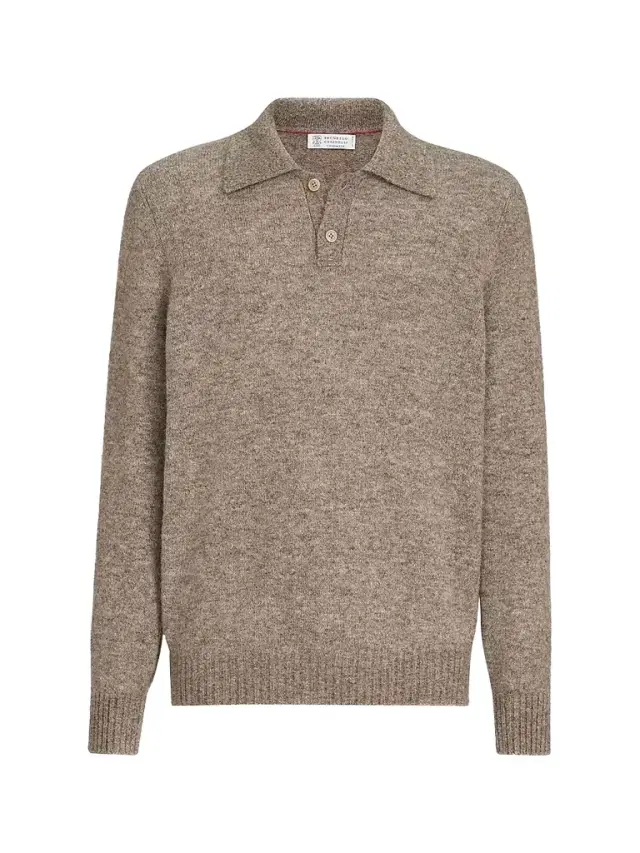 Men's Alpaca, Cashmere and Wool Knit Polo Shirt - Medium Grey