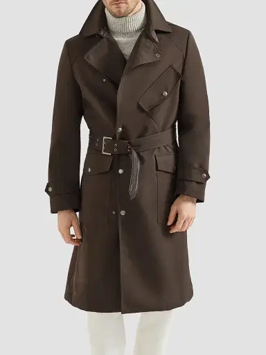 Brunello Cucinelli Men's Water-Resistant Microfiber Motorcycle Trench Coat - Brown - Size 40 | Thumbnail 2 Brunello Cucinelli Men's Water-Resistant Microfiber Motorcycle Trench Coat - Brown - Size 40 | Thumbnail 2