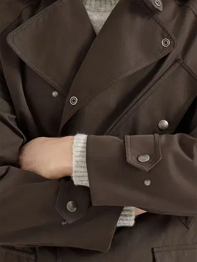 Brunello Cucinelli Men's Water-Resistant Microfiber Motorcycle Trench Coat - Brown - Size 40 | Thumbnail 5 Brunello Cucinelli Men's Water-Resistant Microfiber Motorcycle Trench Coat - Brown - Size 40 | Thumbnail 5