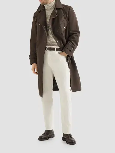 Brunello Cucinelli Men's Water-Resistant Microfiber Motorcycle Trench Coat - Brown - Size 40 | Thumbnail 6 Brunello Cucinelli Men's Water-Resistant Microfiber Motorcycle Trench Coat - Brown - Size 40 | Thumbnail 6