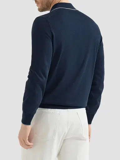 Brunello Cucinelli Men's Sea Island Cotton and Cashmere Lightweight Knit Polo Shirt - Avio Blue - Size 48 | Thumbnail 3 Brunello Cucinelli Men's Sea Island Cotton and Cashmere Lightweight Knit Polo Shirt - Avio Blue - Size 48 | Thumbnail 3