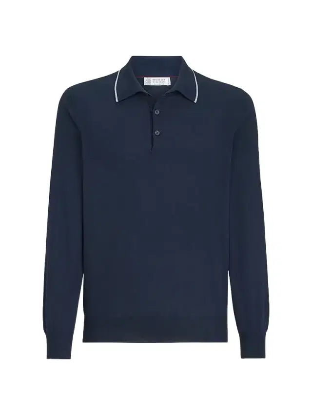 Men's Sea Island Cotton and Cashmere Lightweight Knit Polo Shirt - Avio Blue