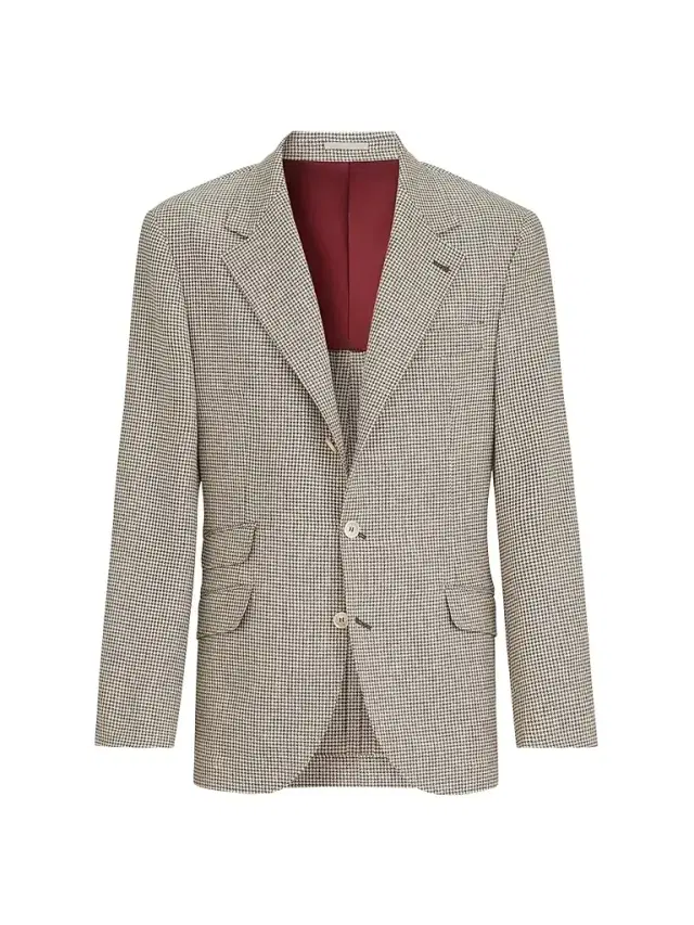 Men's Wool, Alpaca and Silk Houndstooth Deconstructed Cavallo Blazer - Stone Grey