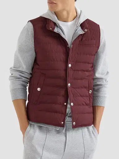 Brunello Cucinelli Men's Lightweight Techno Fabric Down Vest - Burgundy - Size XXXXL | Thumbnail 2 Brunello Cucinelli Men's Lightweight Techno Fabric Down Vest - Burgundy - Size XXXXL | Thumbnail 2