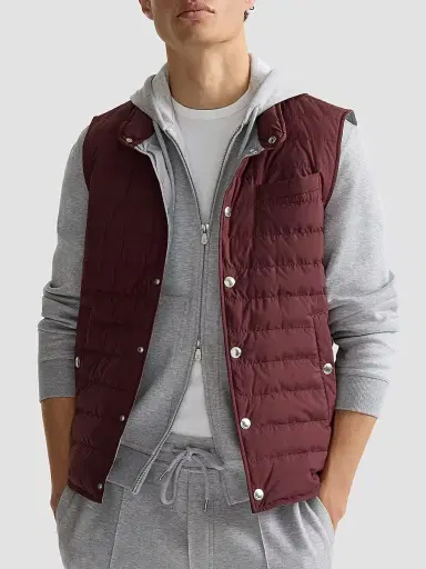Brunello Cucinelli Men's Lightweight Techno Fabric Down Vest - Burgundy - Size XXXXL | Thumbnail 5 Brunello Cucinelli Men's Lightweight Techno Fabric Down Vest - Burgundy - Size XXXXL | Thumbnail 5