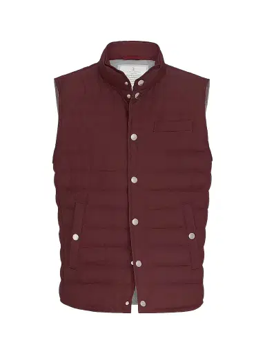 Brunello Cucinelli Men's Lightweight Techno Fabric Down Vest - Burgundy - Size XXXXL | Thumbnail 1 Brunello Cucinelli Men's Lightweight Techno Fabric Down Vest - Burgundy - Size XXXXL | Thumbnail 1