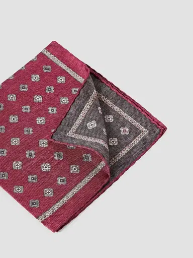 Brunello Cucinelli Men's Silk Pocket Square with Medallion Design - Burned | Thumbnail 2