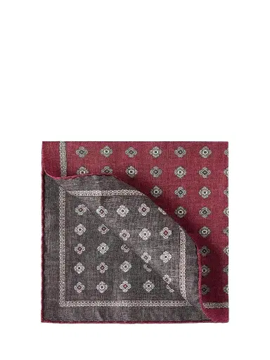 Brunello Cucinelli Men's Silk Pocket Square with Medallion Design - Burned | Thumbnail 1