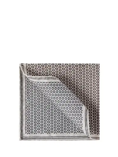 Brunello Cucinelli Men's Silk Geometric Pattern Pocket Square - Brown | Thumbnail 1 Brunello Cucinelli Men's Silk Geometric Pattern Pocket Square - Brown | Thumbnail 1