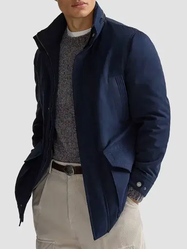 Brunello Cucinelli Men's Water-Resistant Microfiber Parka with Thermore Padding - Navy Blue - Size 50 | Thumbnail 5 Brunello Cucinelli Men's Water-Resistant Microfiber Parka with Thermore Padding - Navy Blue - Size 50 | Thumbnail 5