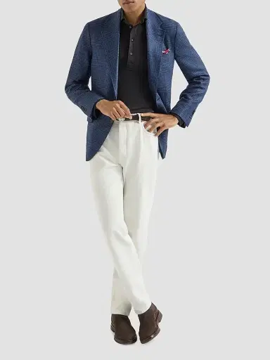 Brunello Cucinelli Men's Silk and Cotton Lightweight Jersey Long Sleeve Polo Shirt - Navy Blue - Size XXXXL | Thumbnail 2