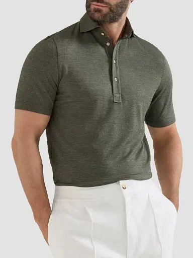 Brunello Cucinelli Men's Virgin Wool, Silk and Cotton Piqué Polo Shirt | Thumbnail 5 Brunello Cucinelli Men's Virgin Wool, Silk and Cotton Piqué Polo Shirt | Thumbnail 5