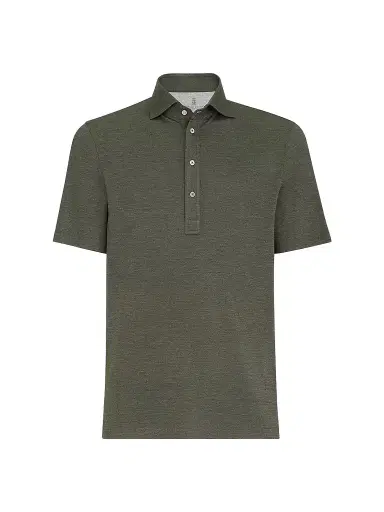 Brunello Cucinelli Men's Virgin Wool, Silk and Cotton Piqué Polo Shirt - Military - Size XXS | Thumbnail 1