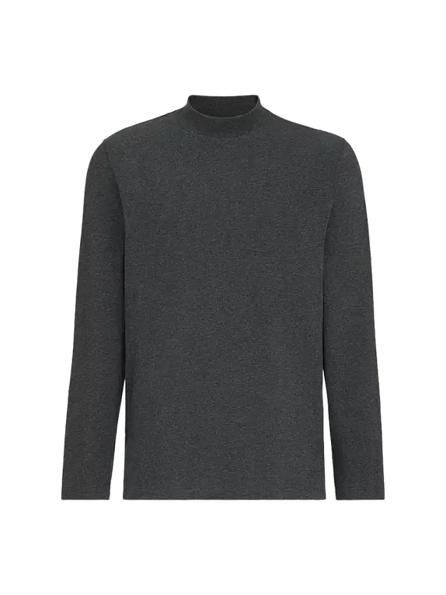 Brunello Cucinelli Men's Cotton Jersey Long Sleeve Mock Neck T-Shirt - Anthracite