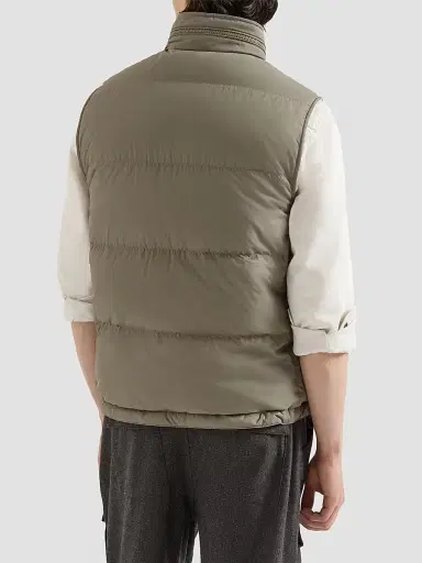 Brunello Cucinelli Men's Lightweight Techno Fabric Down Vest with Packable Hood - Military - Size XXXXL | Thumbnail 3 Brunello Cucinelli Men's Lightweight Techno Fabric Down Vest with Packable Hood - Military - Size XXXXL | Thumbnail 3