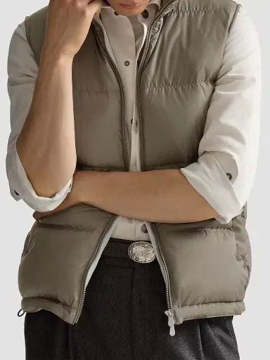 Brunello Cucinelli Men's Lightweight Techno Fabric Down Vest with Packable Hood - Military - Size XXXXL | Thumbnail 5 Brunello Cucinelli Men's Lightweight Techno Fabric Down Vest with Packable Hood - Military - Size XXXXL | Thumbnail 5