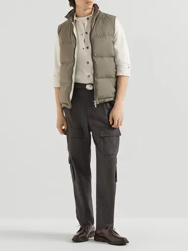 Brunello Cucinelli Men's Lightweight Techno Fabric Down Vest with Packable Hood - Military - Size XXXXL | Thumbnail 6 Brunello Cucinelli Men's Lightweight Techno Fabric Down Vest with Packable Hood - Military - Size XXXXL | Thumbnail 6