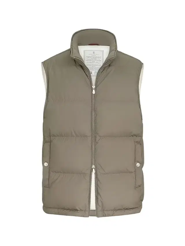 Brunello Cucinelli Men's Lightweight Techno Fabric Down Vest with Packable Hood - Military