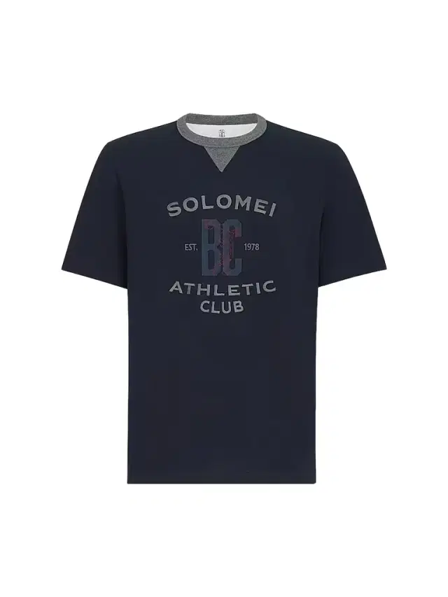 Brunello Cucinelli Men's Cotton Jersey Crew-Neck T-Shirt with Print - Cobalt