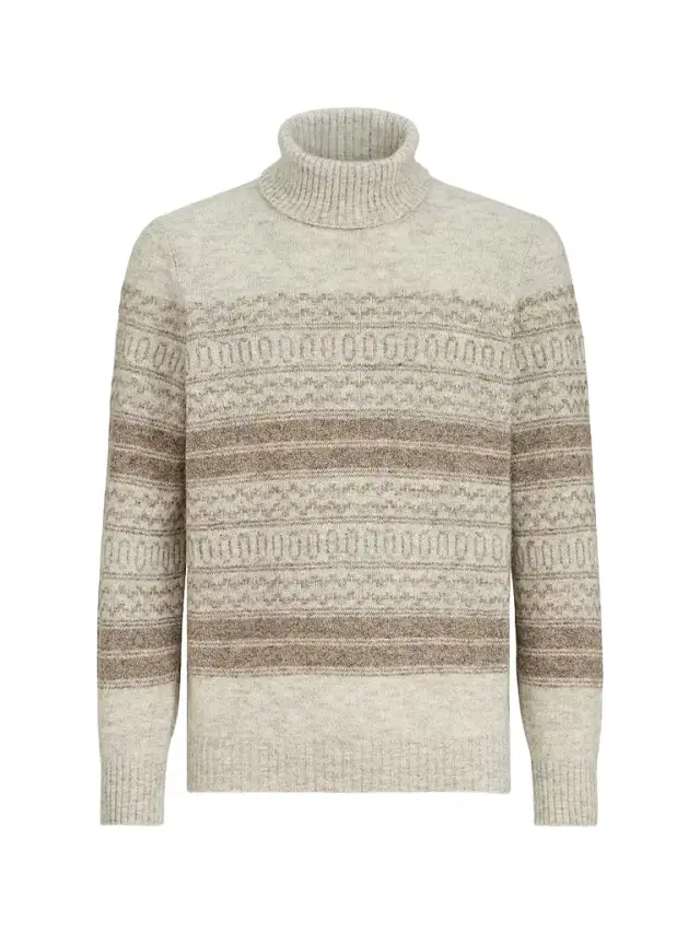 Brunello Cucinelli Men's Alpaca, Cashmere and Wool Nordic Jacquard Turtleneck Sweater - Chestnut