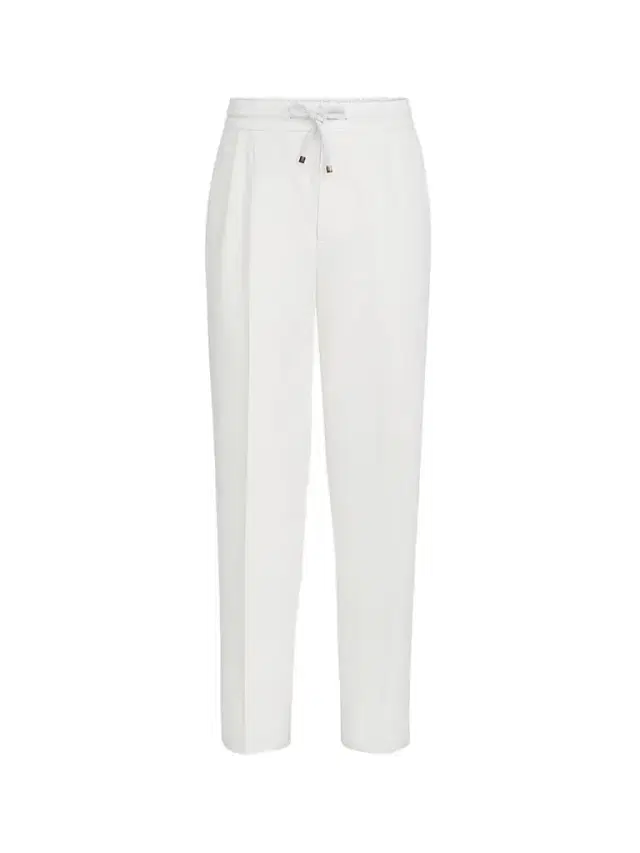 Brunello Cucinelli Men's Cotton Gabardine Trousers with Drawstring and Double Pleats - Snow