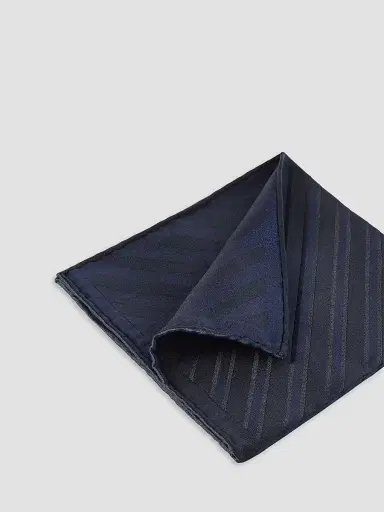 Brunello Cucinelli Men's Regimental Stripe Silk Pocket Square - Navy Blue | Thumbnail 2 Brunello Cucinelli Men's Regimental Stripe Silk Pocket Square - Navy Blue | Thumbnail 2