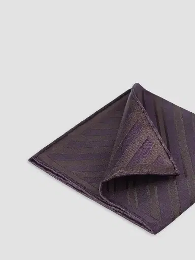 Brunello Cucinelli Men's Regimental Stripe Silk Pocket Square - Navy Blue | Thumbnail 3 Brunello Cucinelli Men's Regimental Stripe Silk Pocket Square - Navy Blue | Thumbnail 3