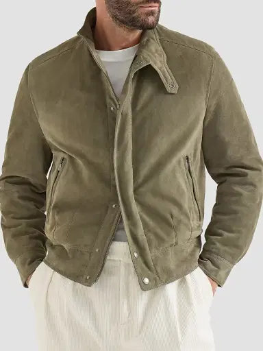 Brunello Cucinelli Men's Suede Outerwear Jacket - Military - Size XXXL | Thumbnail 2