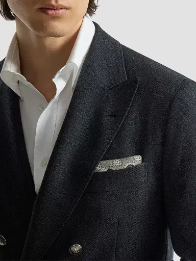 Brunello Cucinelli Men's Silk Pocket Square with Medallion Design | Thumbnail 3 Brunello Cucinelli Men's Silk Pocket Square with Medallion Design | Thumbnail 3
