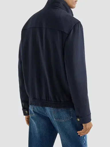 Brunello Cucinelli Men's Virgin Wool Beaver Cloth Bomber Jacket with Zipper - Navy Blue - Size 50 | Thumbnail 3 Brunello Cucinelli Men's Virgin Wool Beaver Cloth Bomber Jacket with Zipper - Navy Blue - Size 50 | Thumbnail 3