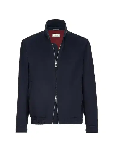 Brunello Cucinelli Men's Virgin Wool Beaver Cloth Bomber Jacket with Zipper - Navy Blue - Size 50 | Thumbnail 1 Brunello Cucinelli Men's Virgin Wool Beaver Cloth Bomber Jacket with Zipper - Navy Blue - Size 50 | Thumbnail 1