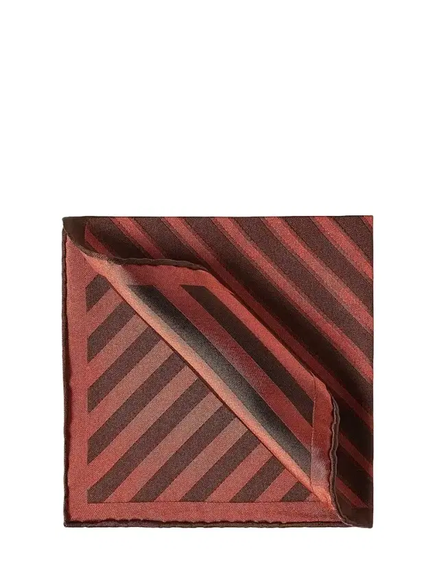Brunello Cucinelli Men's Regimental Stripe Silk Pocket Square - Burned