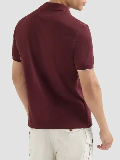 Brunello Cucinelli Men's Cotton Piqué Polo Shirt with Logo - Burgundy - Size Medium | Thumbnail 4
