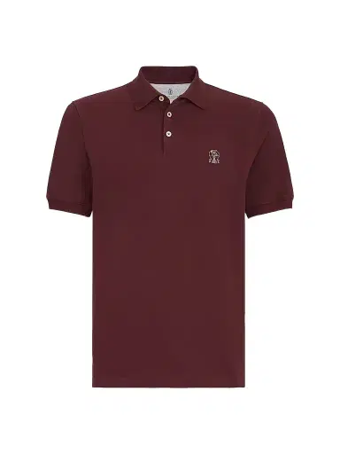 Brunello Cucinelli Men's Cotton Piqué Polo Shirt with Logo - Burgundy - Size Medium | Thumbnail 1