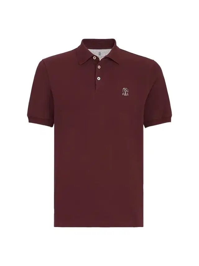 Brunello Cucinelli Men's Cotton Piqué Polo Shirt with Logo - Burgundy