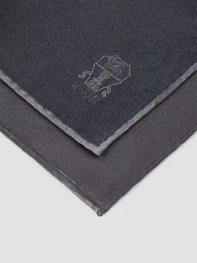 Brunello Cucinelli Men's Silk Pocket Square with Printed Logo | Thumbnail 3