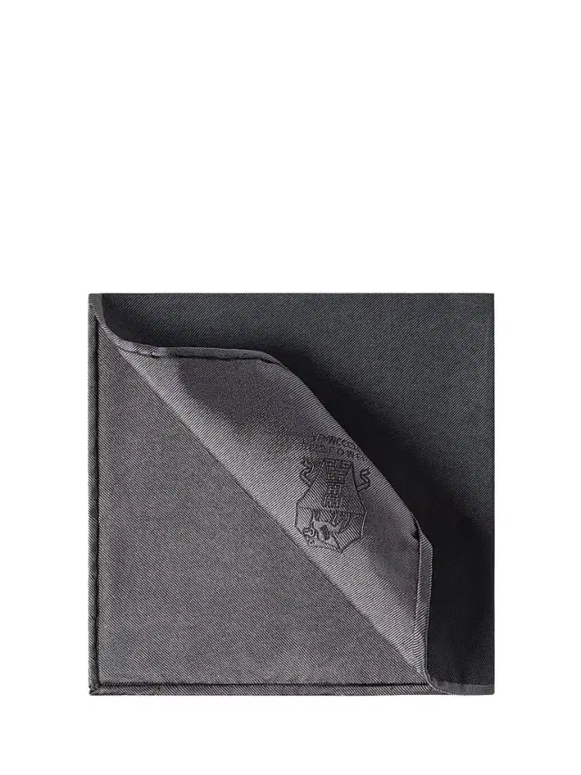 Brunello Cucinelli Men's Silk Pocket Square with Printed Logo - Anthracite