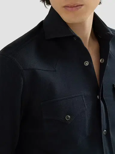 Brunello Cucinelli Men's Cotton Piqué Western Shirt | Thumbnail 6 Brunello Cucinelli Men's Cotton Piqué Western Shirt | Thumbnail 6