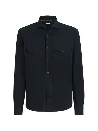 Brunello Cucinelli Men's Cotton Piqué Western Shirt | Thumbnail 1 Brunello Cucinelli Men's Cotton Piqué Western Shirt | Thumbnail 1