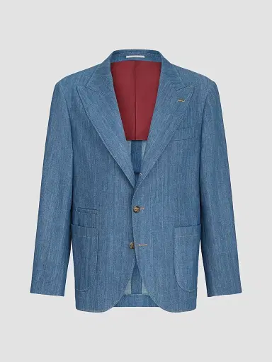 Brunello Cucinelli Men's Lightweight Denim Deconstructed Peak-Lapel Blazer - Medium Denim | Thumbnail 2