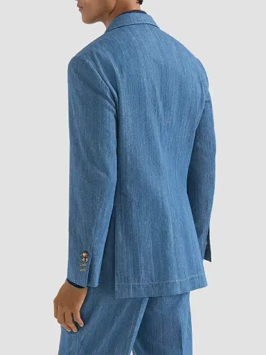 Brunello Cucinelli Men's Lightweight Denim Deconstructed Peak-Lapel Blazer - Medium Denim | Thumbnail 3