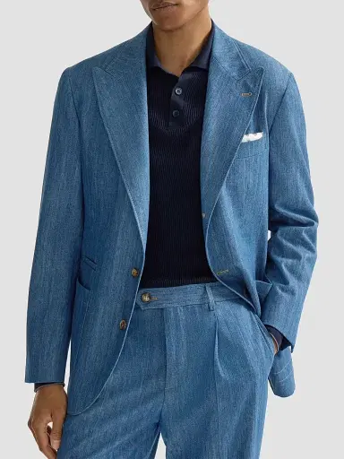 Brunello Cucinelli Men's Lightweight Denim Deconstructed Peak-Lapel Blazer - Medium Denim | Thumbnail 4