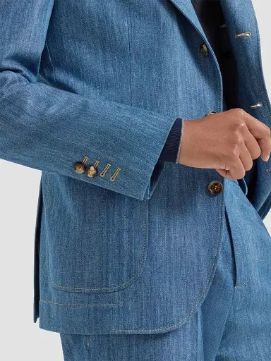 Brunello Cucinelli Men's Lightweight Denim Deconstructed Peak-Lapel Blazer - Medium Denim | Thumbnail 5