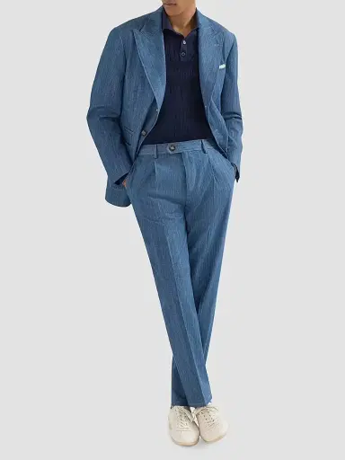 Brunello Cucinelli Men's Lightweight Denim Deconstructed Peak-Lapel Blazer - Medium Denim | Thumbnail 6