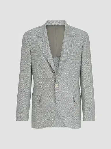 Brunello Cucinelli Men's Wool, Alpaca and Silk Chevron Deconstructed Blazer - Cerulean - Size 48 | Thumbnail 2 Brunello Cucinelli Men's Wool, Alpaca and Silk Chevron Deconstructed Blazer - Cerulean - Size 48 | Thumbnail 2